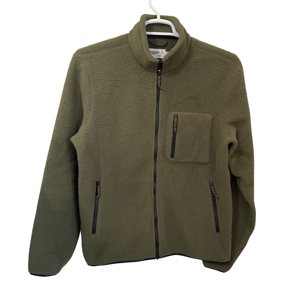 Wellen Huckberry Olive Green Sherpa Fleece Full Zip Jacket Size M